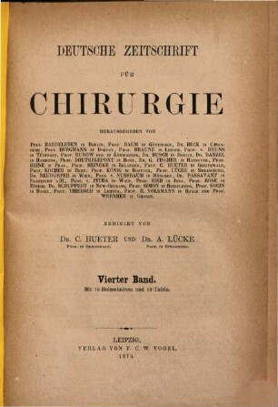 Deutsche Zeitschrift für Chirurgie, 4. 1874