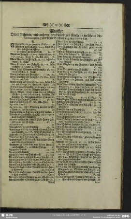 Register Derer Nahmen, und anderer denckwürdiger Sachen, welche in die[ser] Genealogisch-Historischen Beschreibung anzutreffen sind
