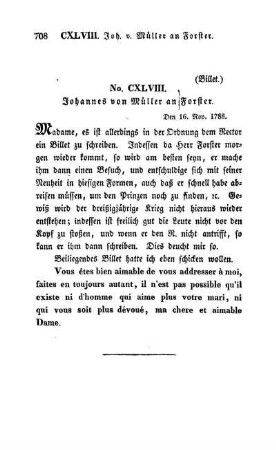 No. CXLVIII. Johannes von Müller an Forster