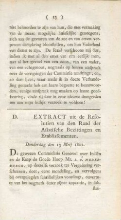 D. Extract uit de Resolutien van den Raad der Asiatische Bezittingen en Etablissementen