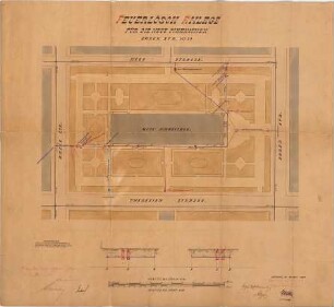 Voit, August von; München; Neue Pinakothek - Lageplan; Feuerlösch - Anlage (Grundriss)