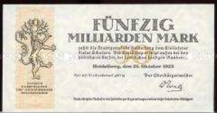 Heidelberg, Notgeld, Musterschein, 50 Milliarden Mark