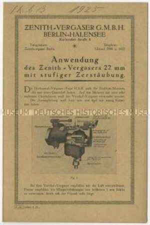Bedienungsanleitung für den Vergaser von Zenith