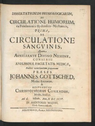 1: De Circulatione Sanguinis : Ad d. Octobr. Ann. MDCXCIV. ...