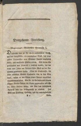 Dreyzehente Vorlesung. Regierungs-Geschichte Heinrichs I.