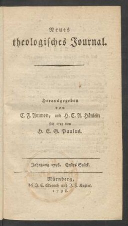 [Eilfter Band.] Jahrgang 1798. Erstes Stück