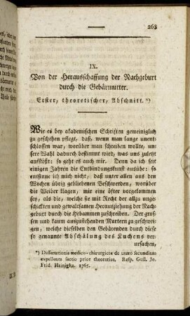 IX. Von der Herausschaffung der Nachgeburt durch die Gebärmutter. Erster, theoretischer, Abschnitt.