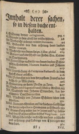 Innhalt derer sachen, so in diesem buche enthalten