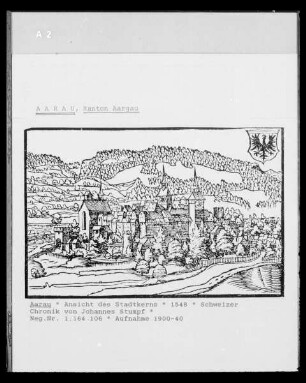 Ansicht des Stadtkerns von Aarau aus der Schweizer Chronik von Johannes Stumpf