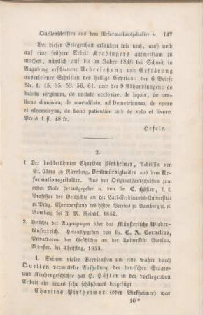 147-157 [Rezension] Pirckheimer, Charitas, Der hochberühmten Charitas Pirkheimer, Aebtissin von S. Clara zu Nürnberg Denkwürdigkeiten aus dem Reformationszeitalter