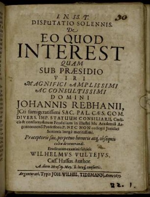 Disputatio Solennis. De Eo Quod Interest
