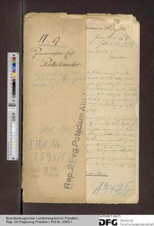 Entschädigungsanspruch des Zimmermeisters Ernst Brettschneider aus Spandau für enteignete Grundstücke zur Erweiterung der Festung Spandau