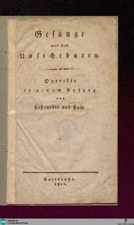 Gesänge aus dem Unsichtbaren : Operette in einem Aufzug