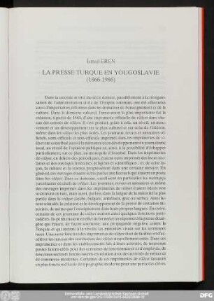 İsmail Eren La Presse Turque En Yougoslavie (1866-1986)