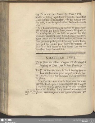 Chapitre LVIII. De la fonte des Mines d'argent & de plomb à Freyberg en Saxe, par le haut Fourneau