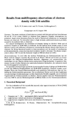 Results from multifrequency observations of electron density with S 66 satellite
