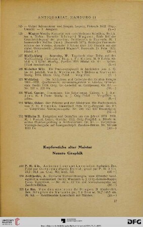Kupferstiche alter Meister. Neuere Graphik (Nr. 333-425)