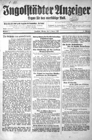Ingolstädter Anzeiger : Ingolstädter Volksblatt ; Freie Presse. 5, 1. 1927
