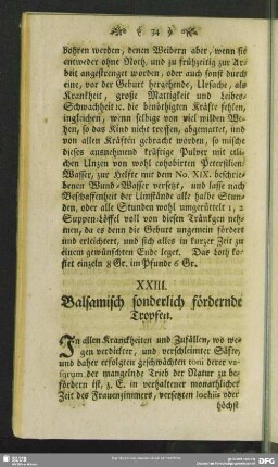 XXIII. Balsamisch sonderlich fördernde Tropfen