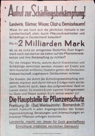 Hauptstelle für Pflanzenschutz Freiburg: Aufruf zur Schädlingsbekämpfung