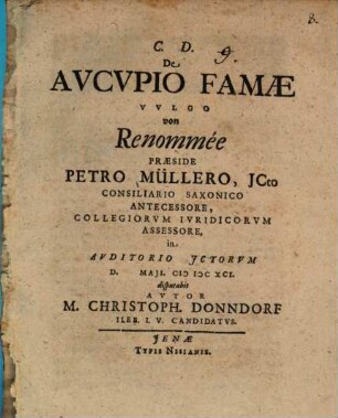 De Avcvpio Famæ Vvlgo von Renommée