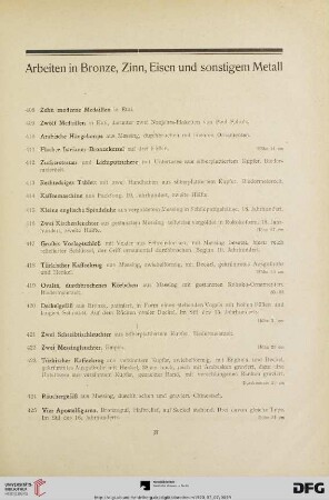 Arbeiten in Bronze, Zinn, Eisen und sonstigem Metall (Nr. 408-439)