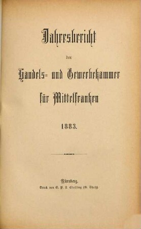 Jahresbericht der Handels- und Gewerbekammer für Mittelfranken. 1883