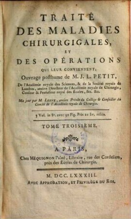 Traité des maladies chirurgicales et des opérations qui leur conviennent, 3
