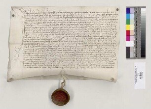 Anna Amanynn aus Dechbetten bestätigt Abt Hartung [Pfersfelder] von St. Emmeram in Regensburg, dass das Kloster ihr einen Hof in Dechbetten zu Erbrecht verliehen hat. S: Friedrich, Bischof von Regensburg