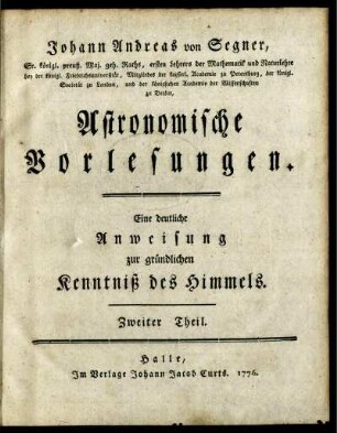 Theil 2: Astronomische Vorlesungen. Zweiter Theil