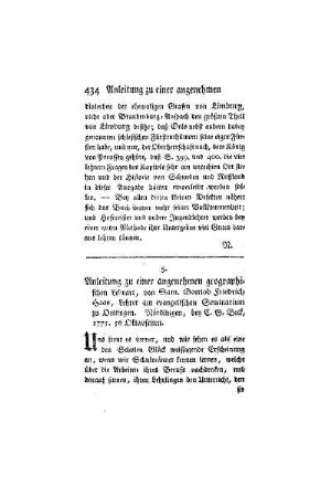 Anleitung zu einer angenehmen geographischen Lehrart, von Sam. Gottlob Friedrich Gaas, Lehrer am evangelischen Seminarium zu Oettingen. Nördlingen, bey C. G. Beck, 1775. 56 Oktavseiten