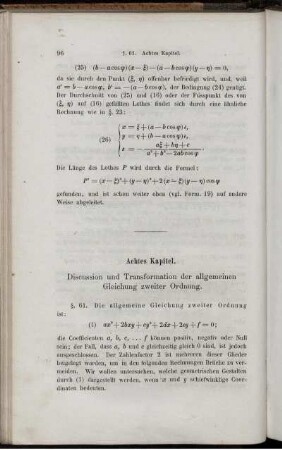 Achtes Kapitel. Discussion und Transformation der allgemeinen Gleichung zweiter Ordnung.