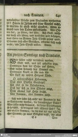 Am zweiten Sonntage nach Trinitatis