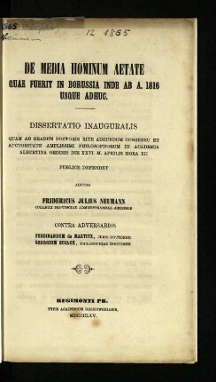 De media hominum aetate quae fuerit in Borussia inde ab a. 1816 usque adhuc
