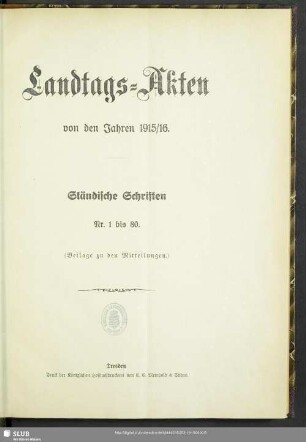 1915/16: Landtags-Akten / Ständische Schriften