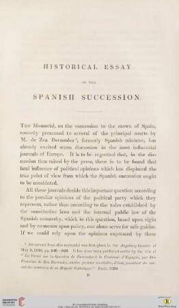 Historical essay on the Spanish succession