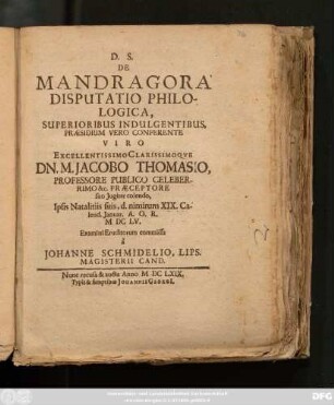 De Mandragora Disputatio Philologica