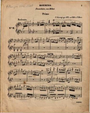 Kleine und brillante Unterhaltungsstücke für die Jugend in Form von Rondinos und Variationen : für das Pianoforte zu vier Händen ; Op. 825 B. 11, Rondino : Weber's Freischütz