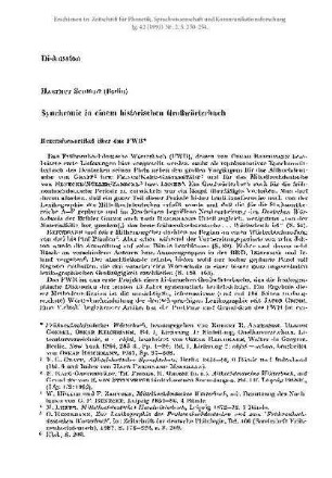 Synchronie in einem historischen Großwörterbuch. Rezensionsartikel über das FWB