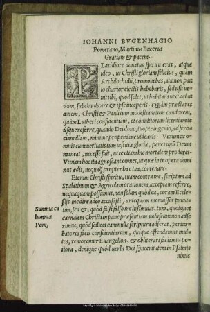 Johanni Bugenhagio Pomerano, Martinus Bucerus Gratiam & pacem