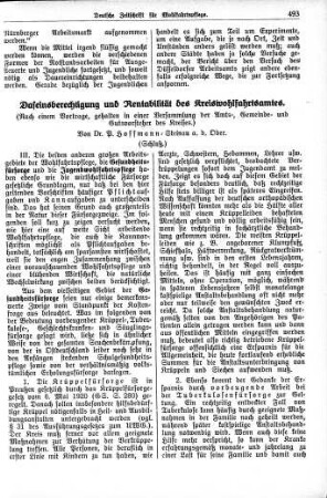 Daseinsberechtigung und Rentabilität des Kreiswohlfahrtsamtes (Schluss)