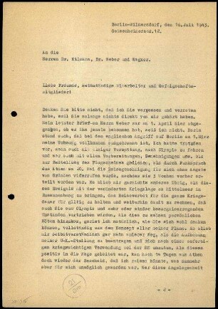 H. Schleif an R. Eilmann, H. Weber und H. Wagner