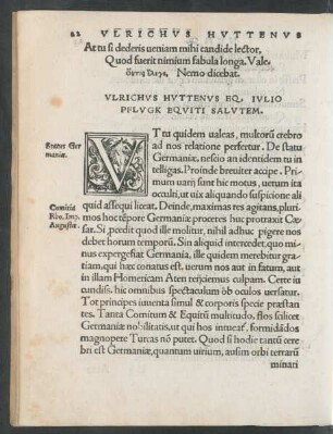 Ulrichus Huttenus Eq. Iulio Pflugk Equiti Salutem.