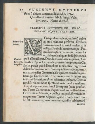 Ulrichus Huttenus Eq. Iulio Pflugk Equiti Salutem.