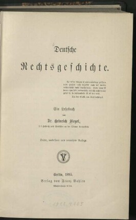 Deutsche Rechtsgeschichte : ein Lehrbuch