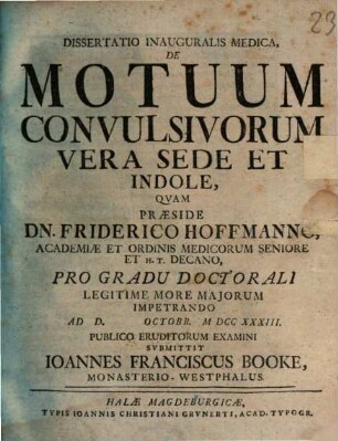 Dissertatio Inauguralis Medica, De Motuum Convulsivorum Vera Sede Et Indole