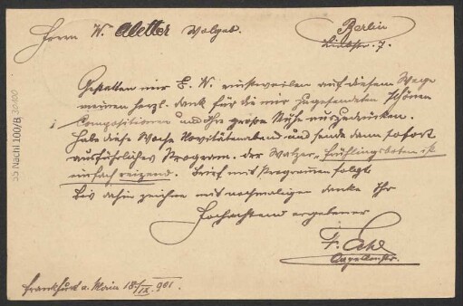 Brief an Wilhelm Aletter : 18.09.1901