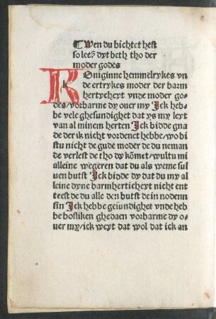 Wen du bichtet hest so leeß dyt beth tho der moder godes