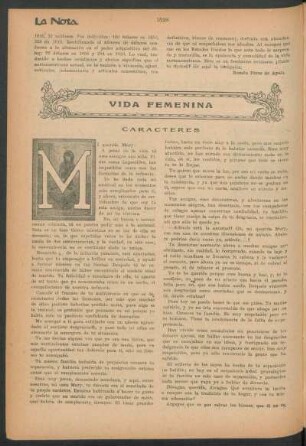 Vida femenina : Caracteres