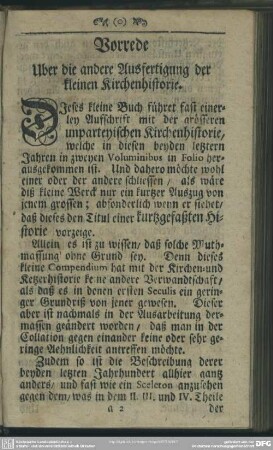 Vorrede Uber die andere Ausfertigung der kleinen Kirchenhistorie